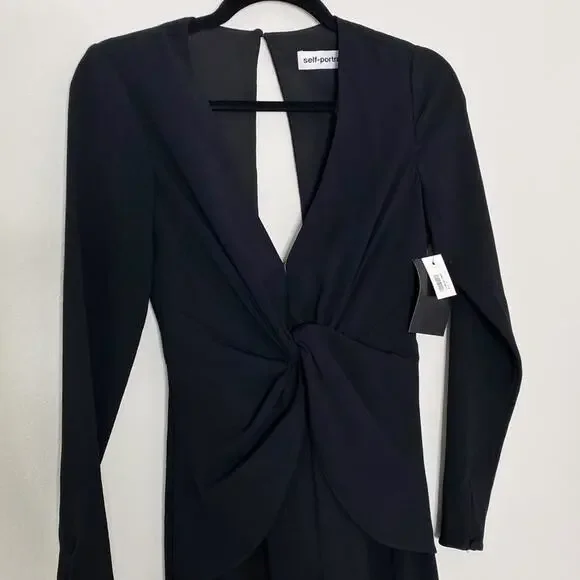 NWT Self-Portrait Twist Front Plunge Neckline Cropped Jumpsuit Black Size US 0 - Picture 5 of 11